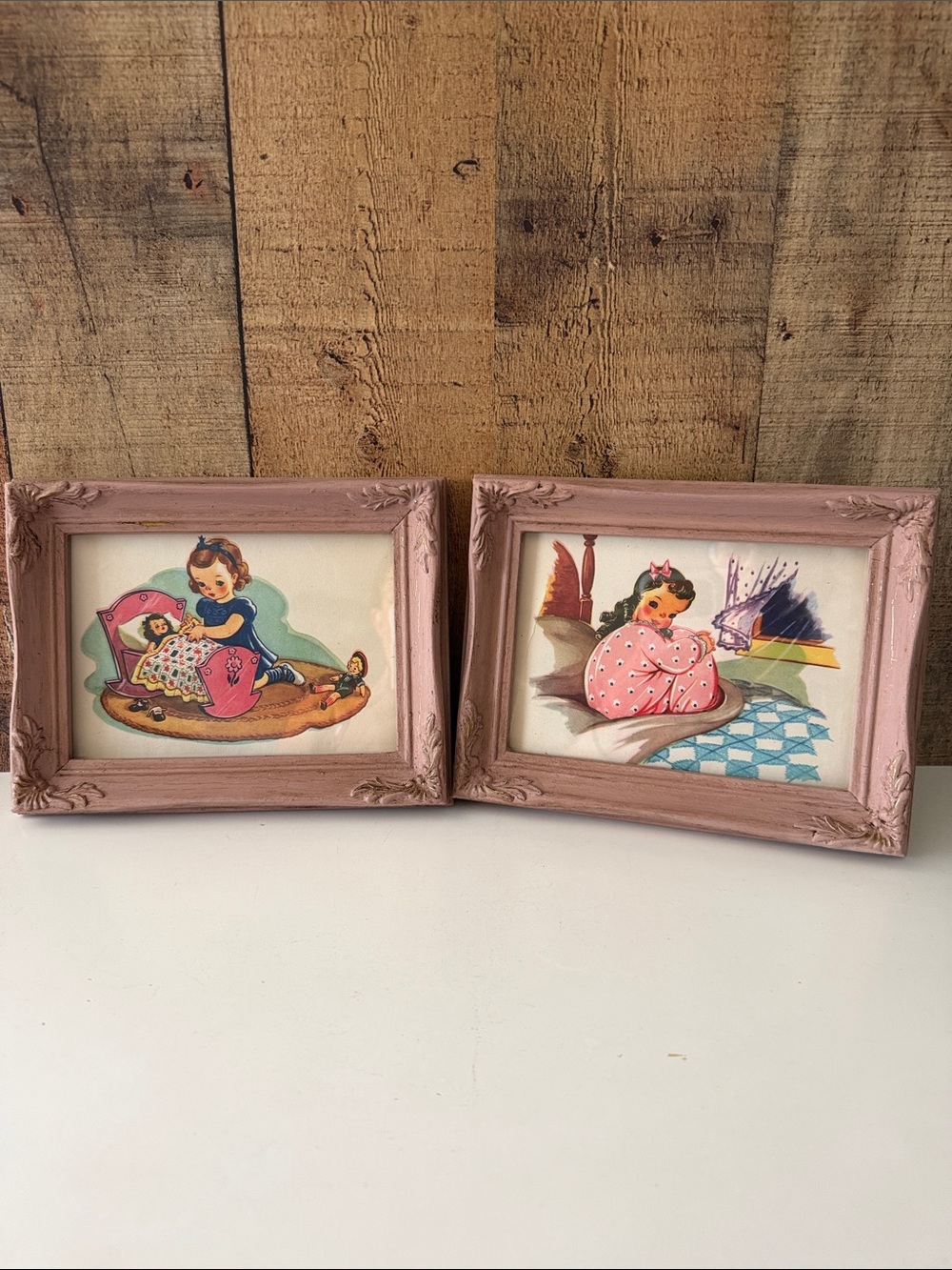 Vintage Lil’ Girls Book Pages Decorative Picture Frame Pair